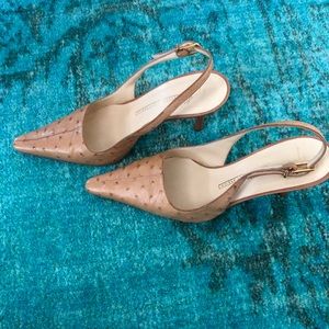 Zanotti Camel Colored Ostrich Sling Backs